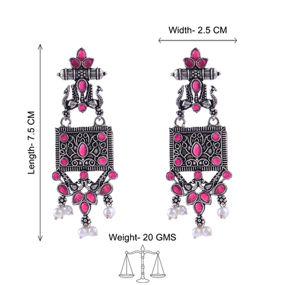 Peaflair pearls oxidised dangler earrings (Red)