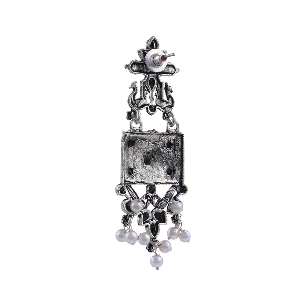 Peaflair pearls oxidised dangler earrings (Black)