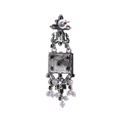Peaflair pearls oxidised dangler earrings (Black)