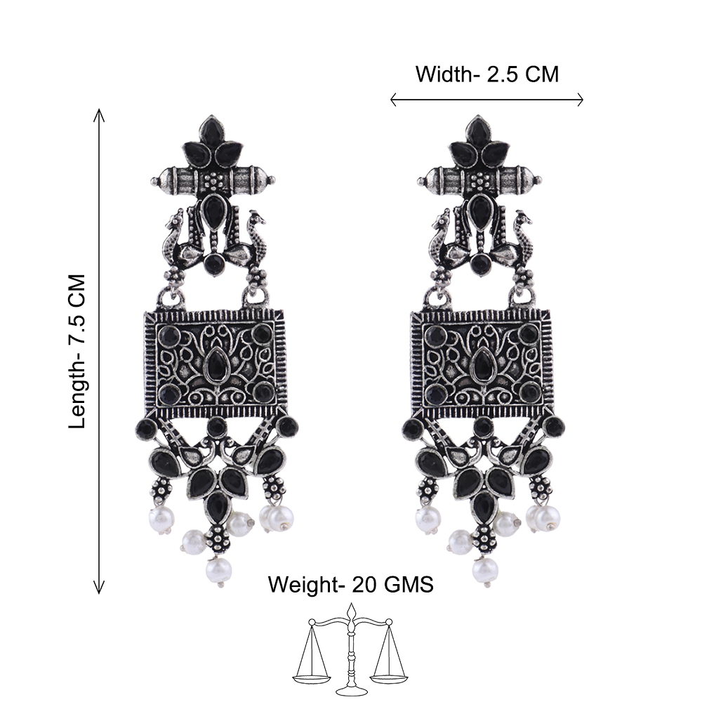 Peaflair pearls oxidised dangler earrings (Black)