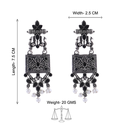 Peaflair pearls oxidised dangler earrings (Black)