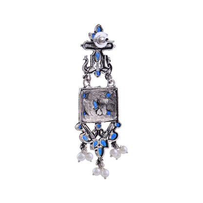 Peaflair pearls oxidised dangler earrings (Blue)