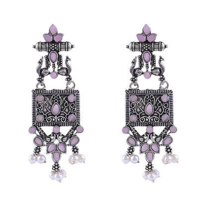 Peaflair pearls oxidised dangler earrings (Baby Pink)