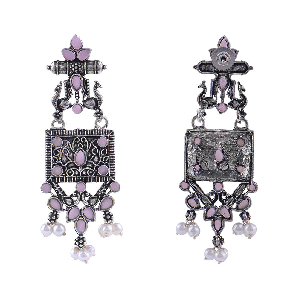 Peaflair pearls oxidised dangler earrings (Baby Pink)