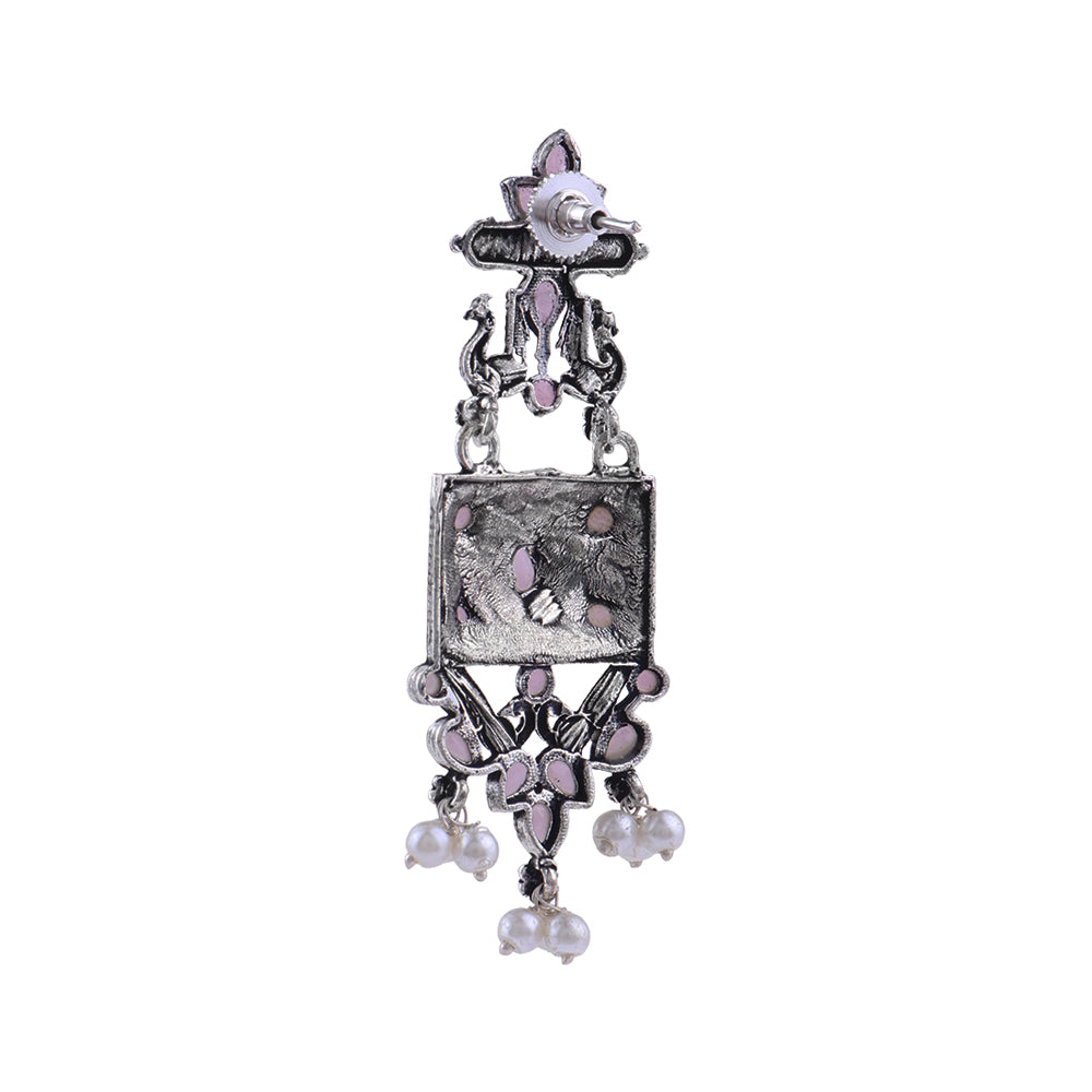 Peaflair pearls oxidised dangler earrings (Baby Pink)