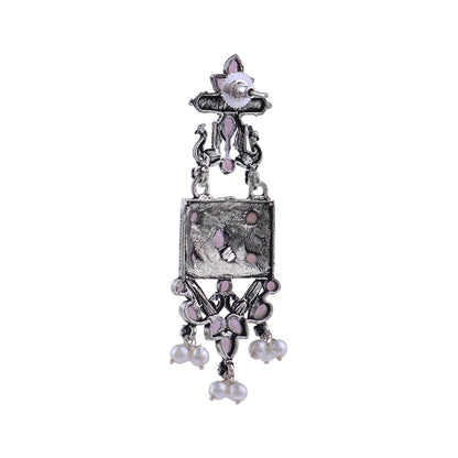 Peaflair pearls oxidised dangler earrings (Baby Pink)