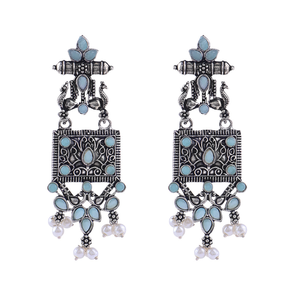 Peaflair pearls oxidised dangler earrings (Mint)