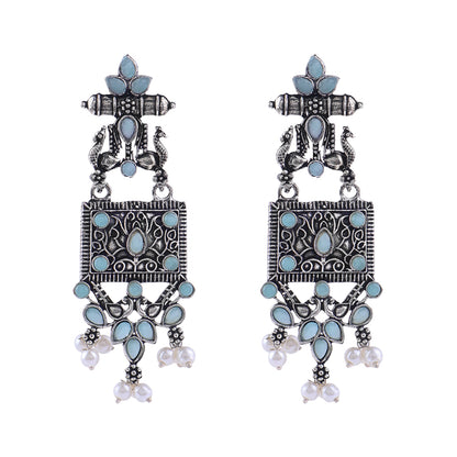 Peaflair pearls oxidised dangler earrings (Mint)