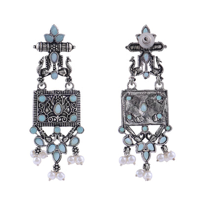 Peaflair pearls oxidised dangler earrings (Mint)