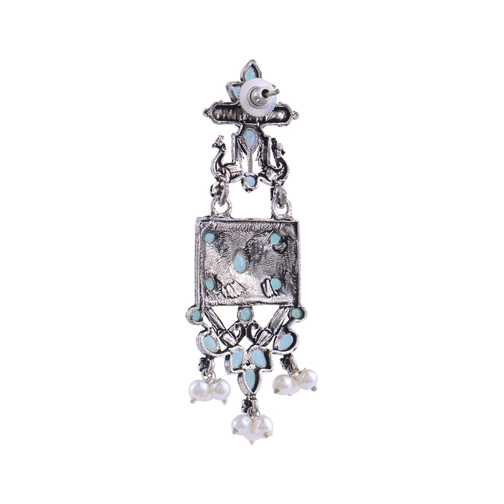 Peaflair pearls oxidised dangler earrings (Mint)
