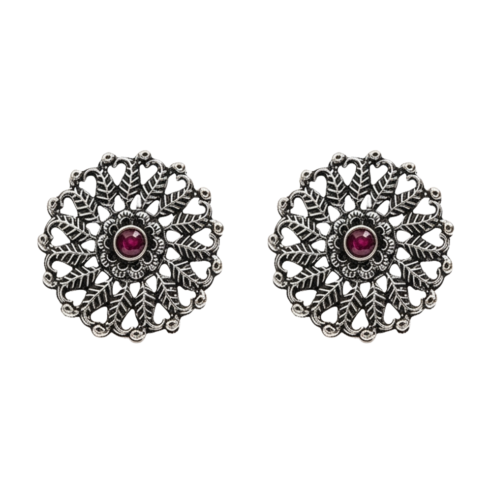 Wildflower oxidised stud earrings (Red)