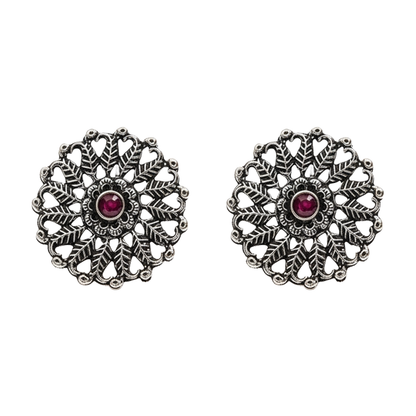 Wildflower oxidised stud earrings (Red)