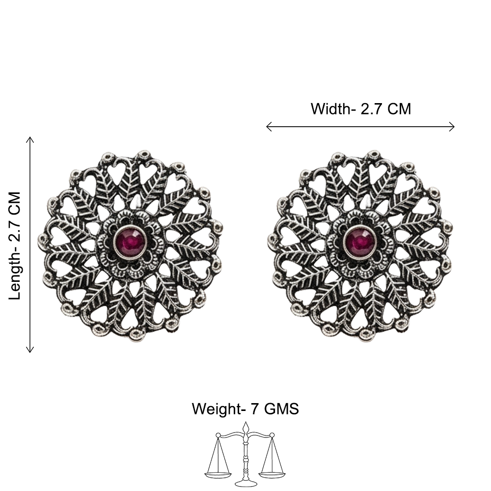 Wildflower oxidised stud earrings (Red)