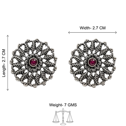 Wildflower oxidised stud earrings (Red)