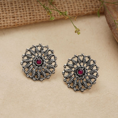 Wildflower oxidised stud earrings (Red)