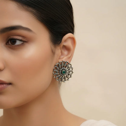 Peacock glow stone studded dangler & Wildflower oxidised stud Combo set