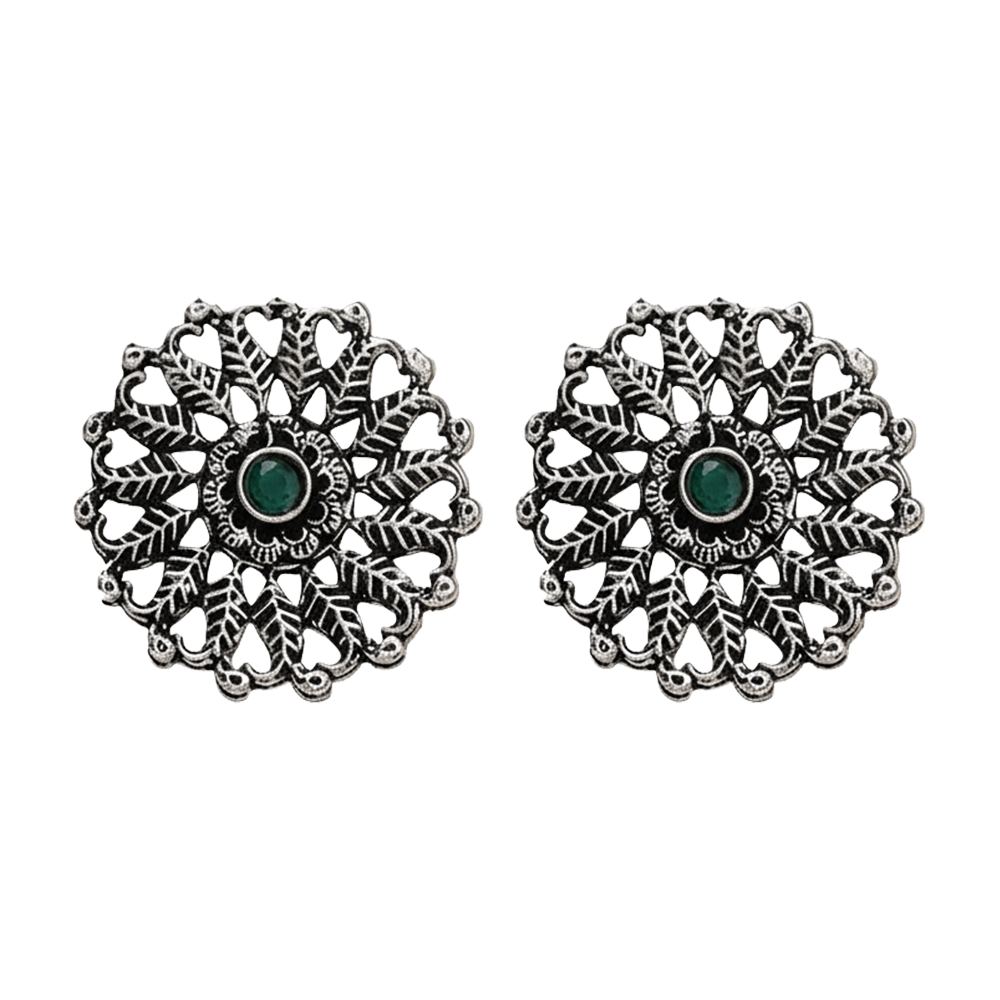 Wildflower oxidised stud earrings (Green)