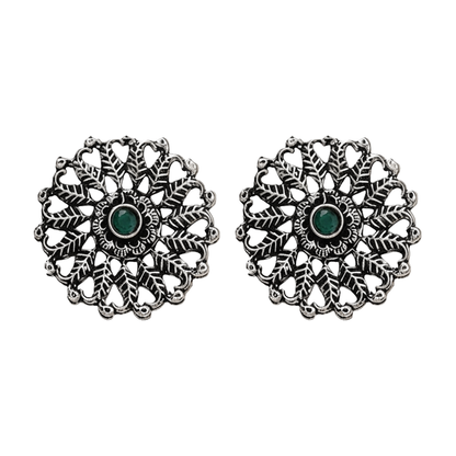 Wildflower oxidised stud earrings (Green)