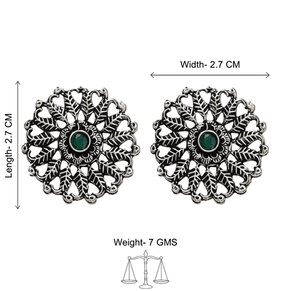 Wildflower oxidised stud earrings (Green)