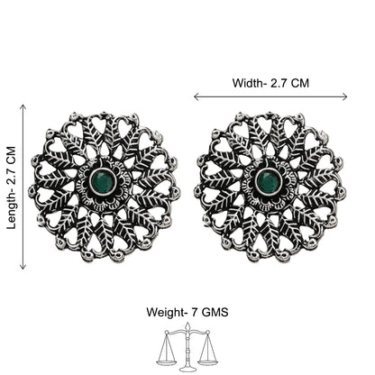 Peacock glow stone studded dangler & Wildflower oxidised stud Combo set