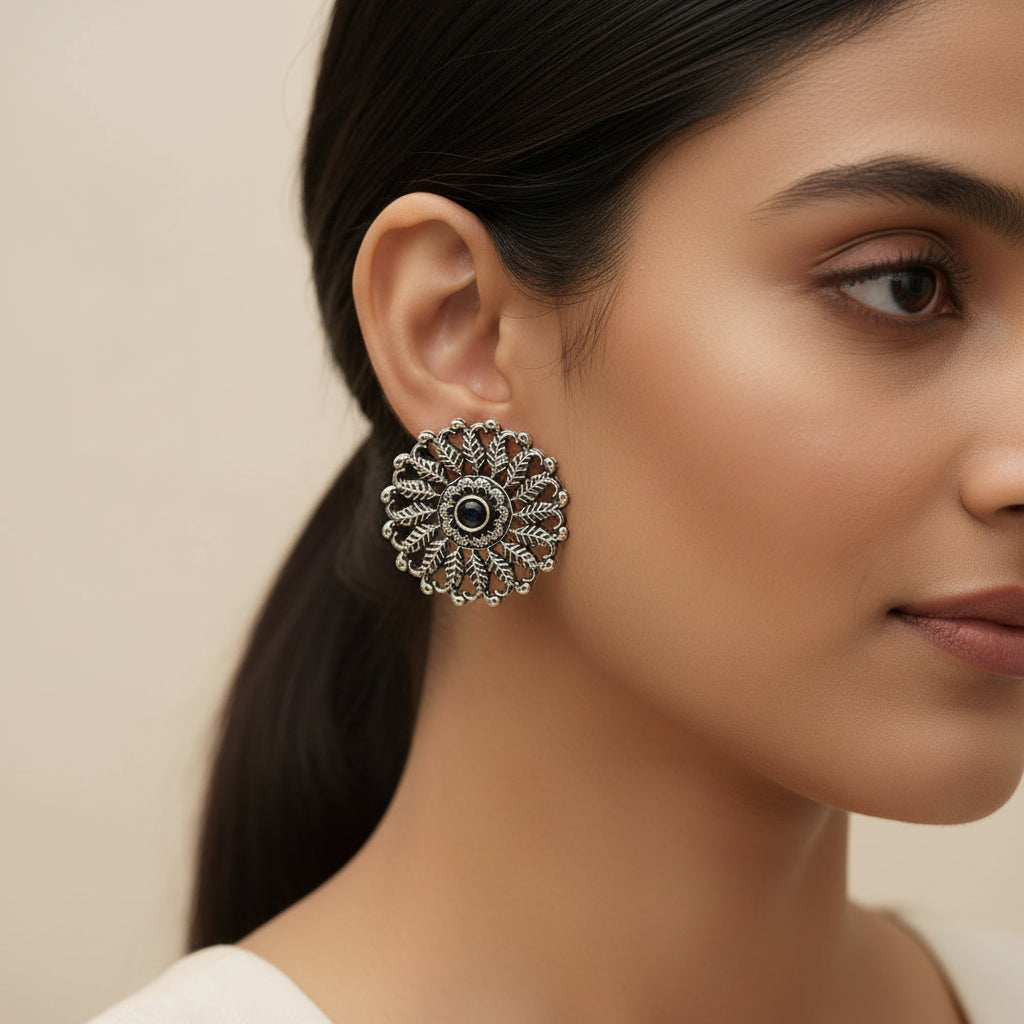 StylishKudi Oxidised Silver Jhumki&Stud Earring ComboSet for Women&girl