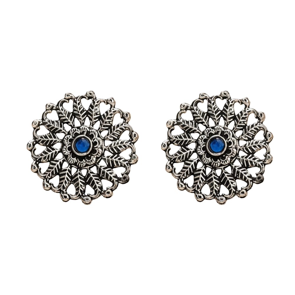 Wildflower oxidised stud earrings (Blue)