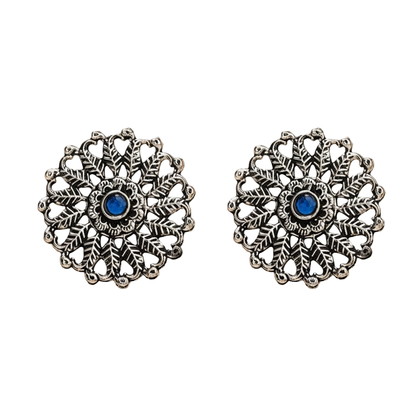 Wildflower oxidised stud earrings (Blue)