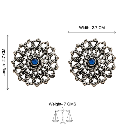 Wildflower oxidised stud earrings (Blue)