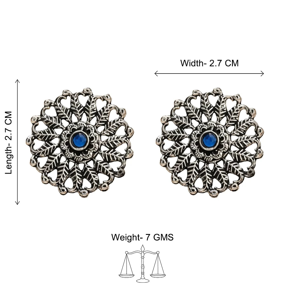Peacock glow stone studded dangler & Wildflower oxidised stud Combo set