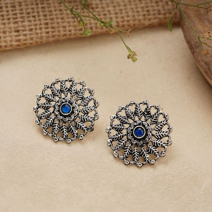 Wildflower oxidised stud earrings (Blue)
