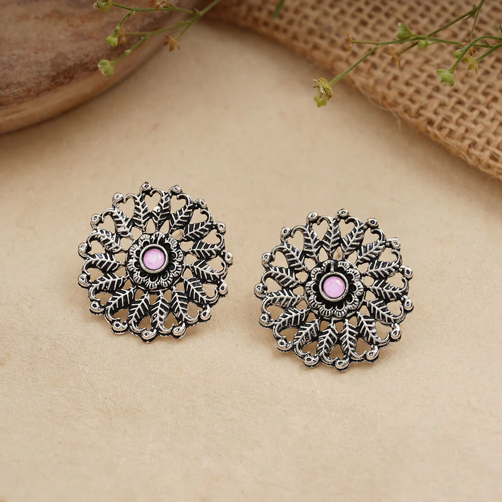 Wildflower oxidised stud earrings (Baby Pink)