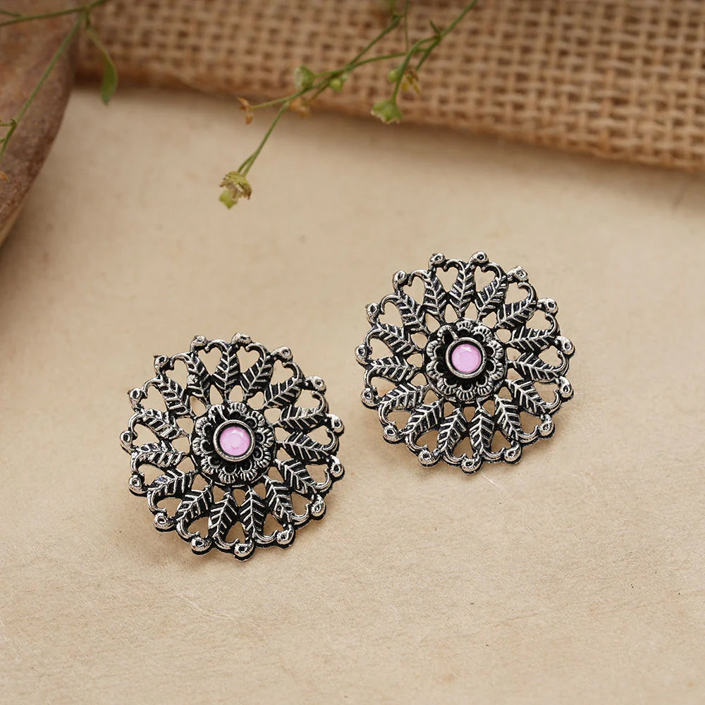 Wildflower oxidised stud earrings (Baby Pink)