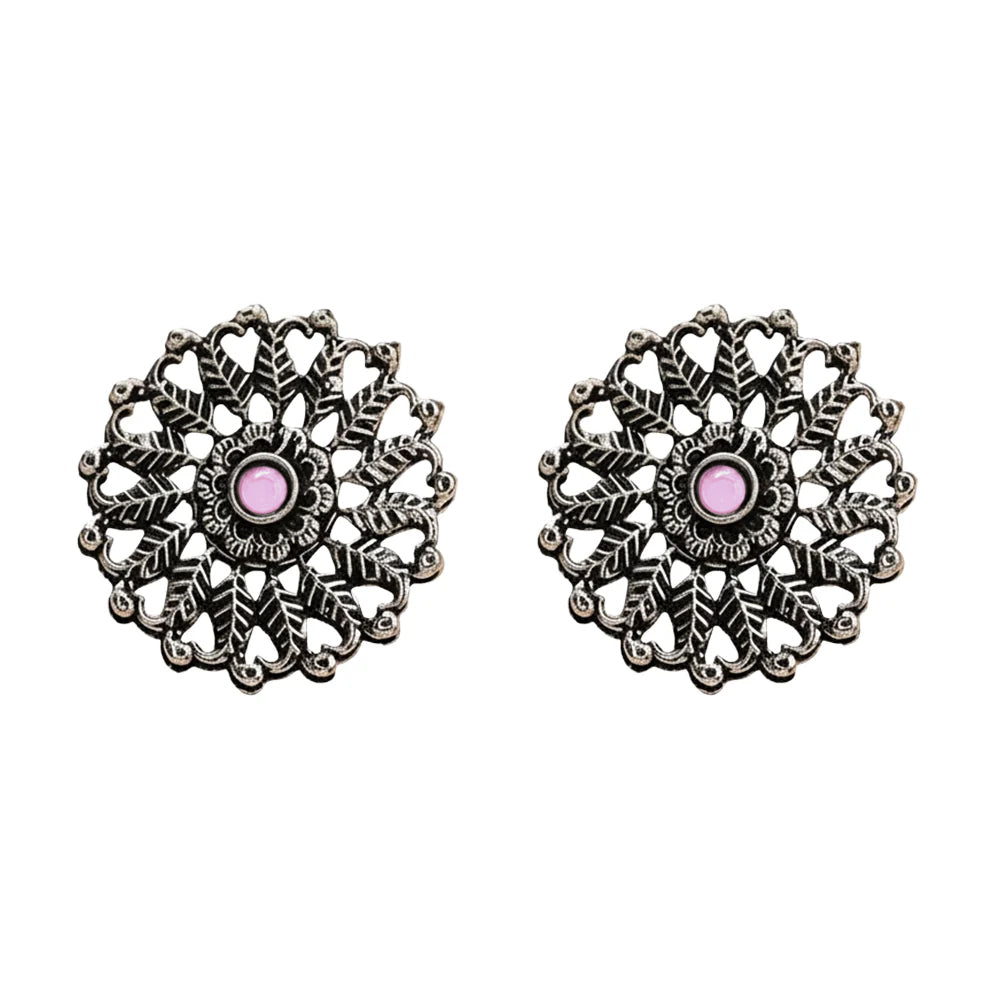 Wildflower oxidised stud earrings (Baby Pink)