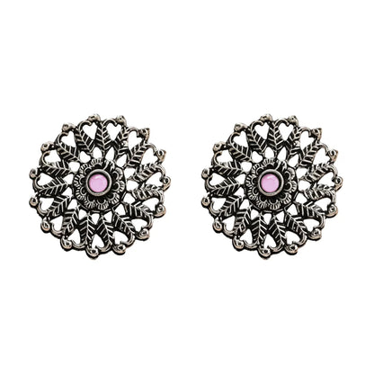 Wildflower oxidised stud earrings (Baby Pink)