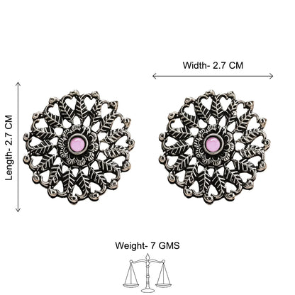 Wildflower oxidised stud earrings (Baby Pink)