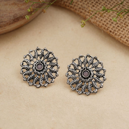 Wildflower oxidised stud earrings (Baby Pink)