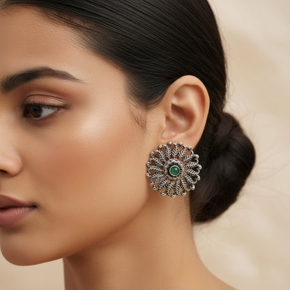 Wildflower oxidised stud earrings (Pista)
