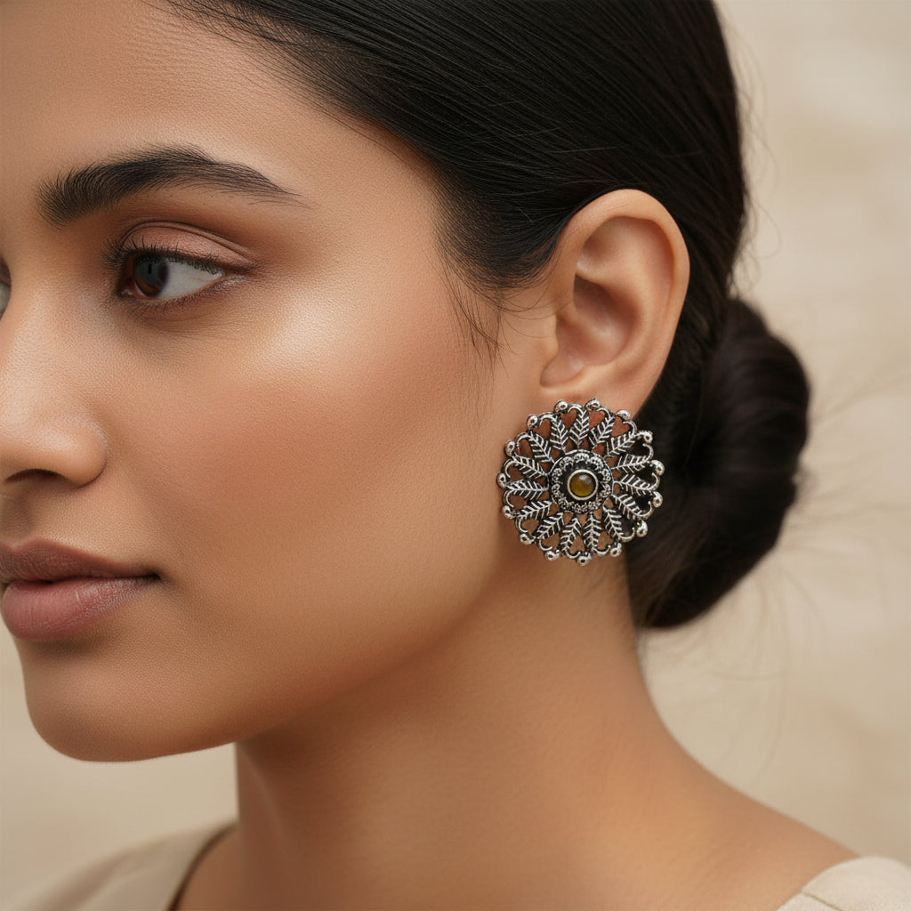 Wildflower oxidised stud earrings (Yellow)