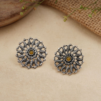 Wildflower oxidised stud earrings (Yellow)
