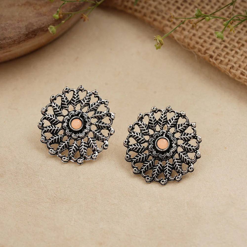 Wildflower oxidised stud earrings (Light Orange)