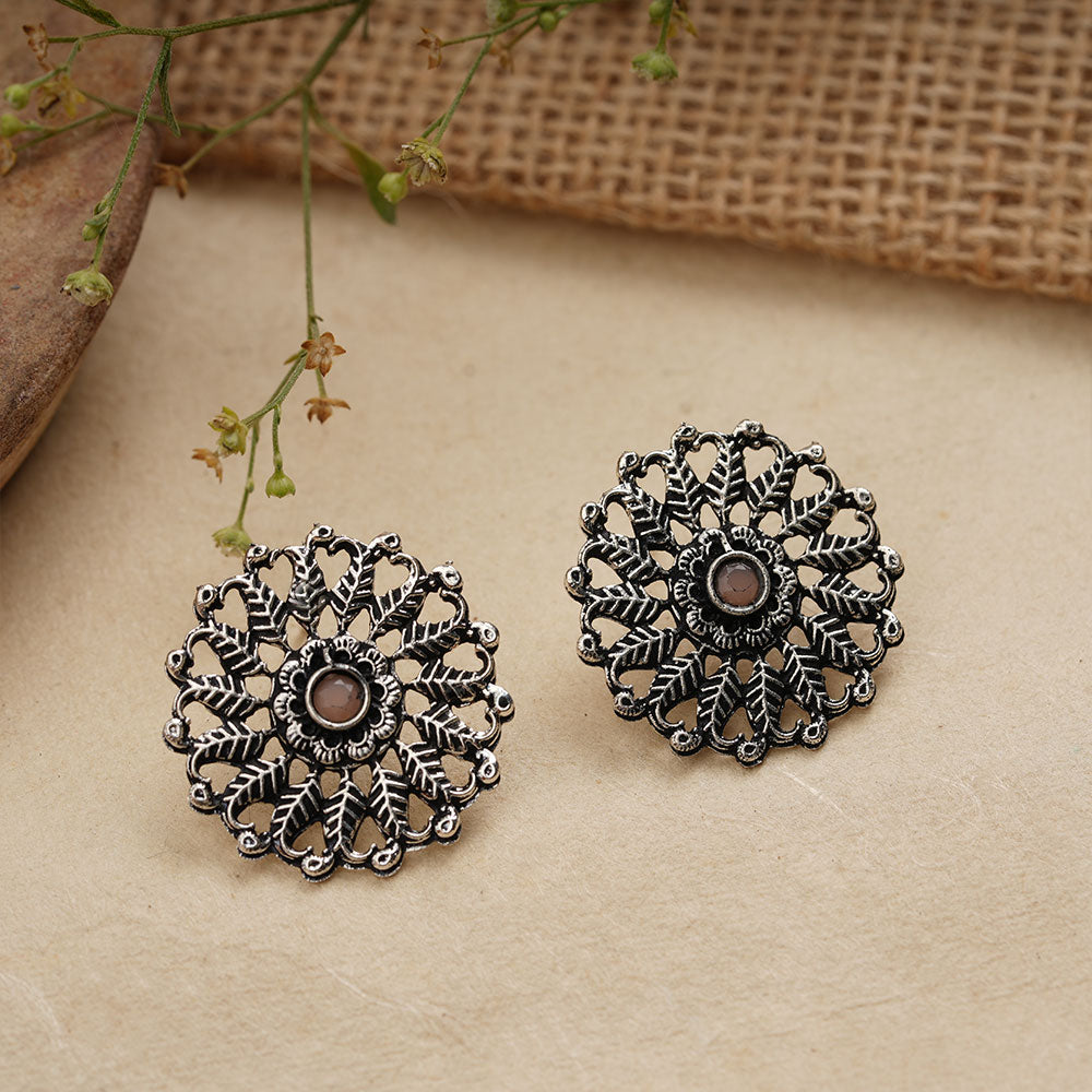 Wildflower oxidised stud earrings (Light Orange)