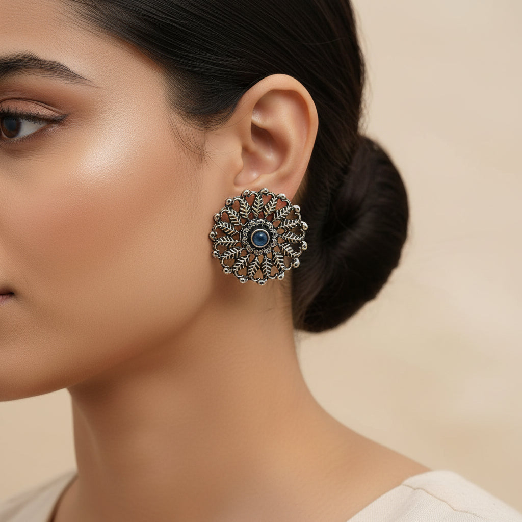 Wildflower oxidised stud earrings (Light Orange)