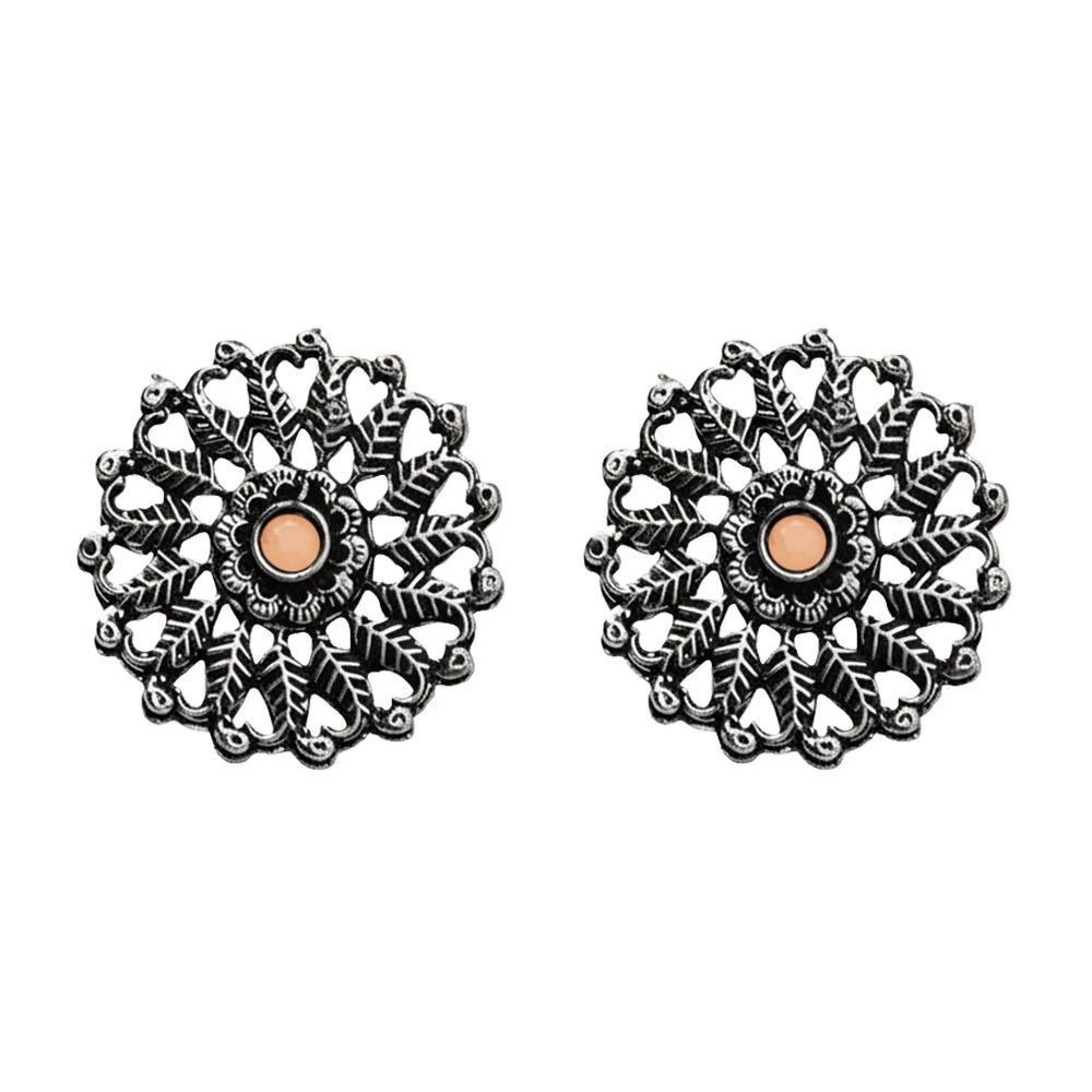 Wildflower oxidised stud earrings (Light Orange)