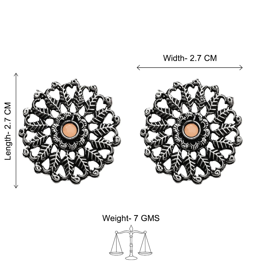 Peacock glow stone studded dangler & Wildflower oxidised stud Combo set