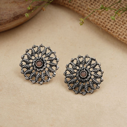 Wildflower oxidised stud earrings (Light Orange)