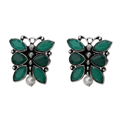 BeadedButterfly stone studded oxidised stud earrings (Green)