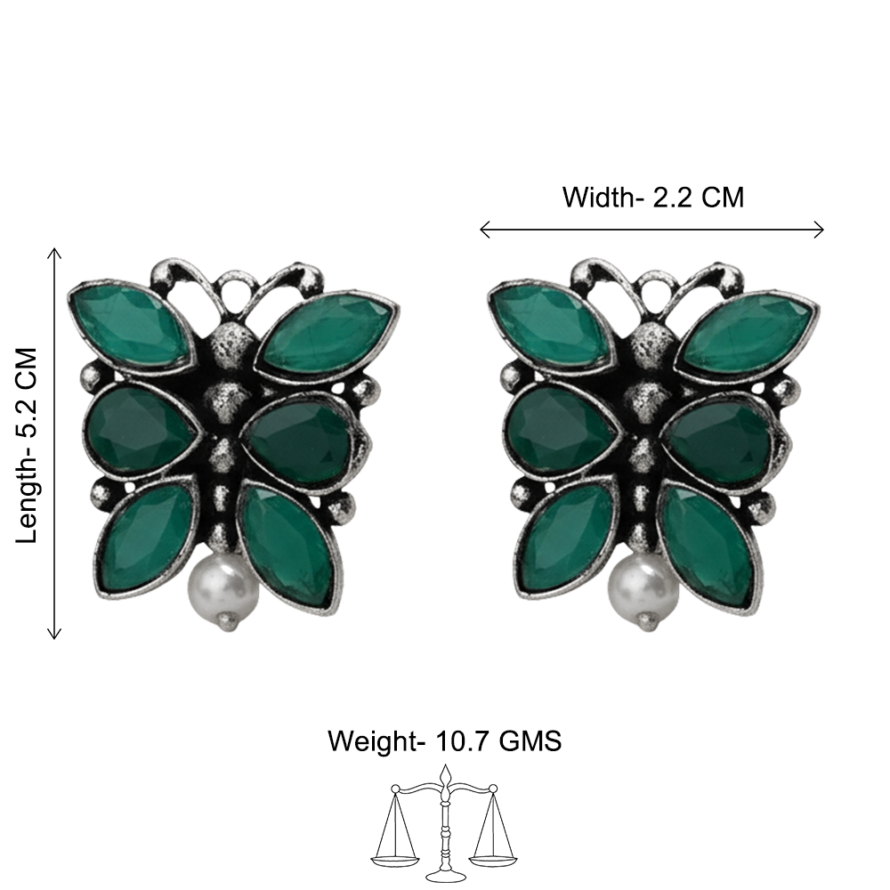 BeadedButterfly stone studded oxidised stud earrings (Green)