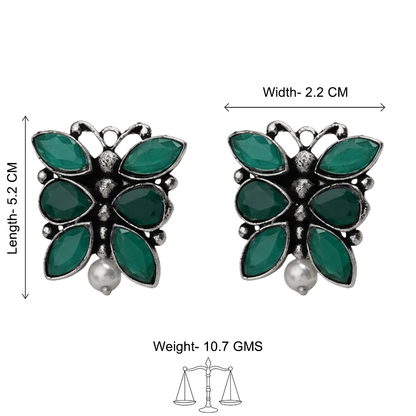 BeadedButterfly stone studded oxidised stud earrings (Green)