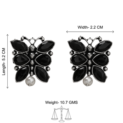 BeadedButterfly stone studded oxidised stud earrings (Black)