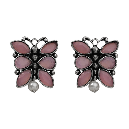 BeadedButterfly stone studded oxidised stud earrings (Baby Pink)